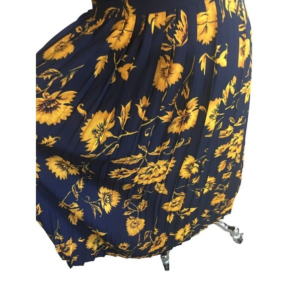 J Crew Dress Women's Size 4 Black Yellow Floral Short Sleeve Pleated Skirt - Picture 4 of 8